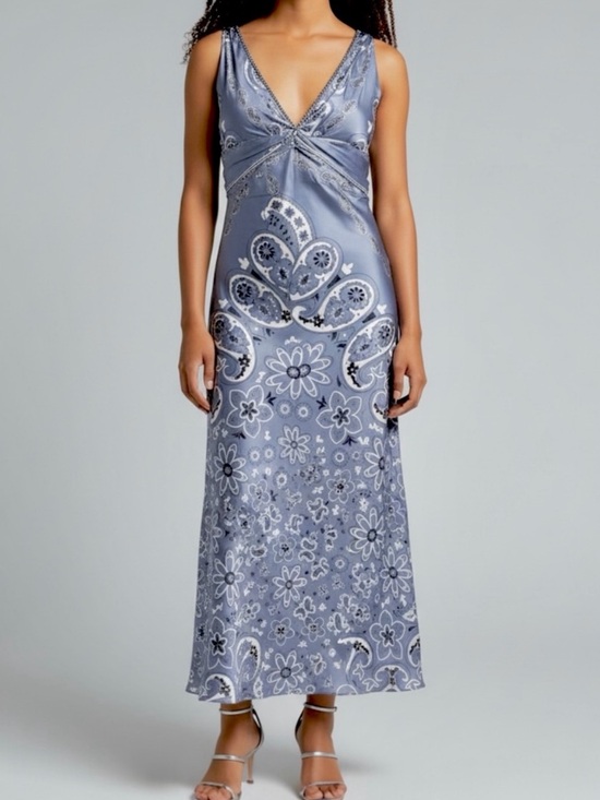 Caroline Constas Dresses & Skirts - Caroline Constas Blue Paisley Print Twist Front Satin Maxi Dress